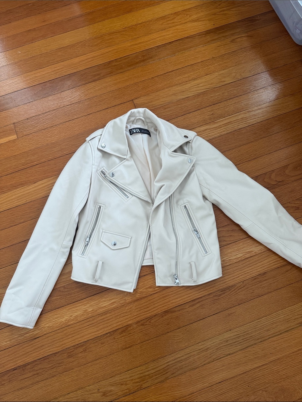 Zara Cream Faux Leather Biker Jacket